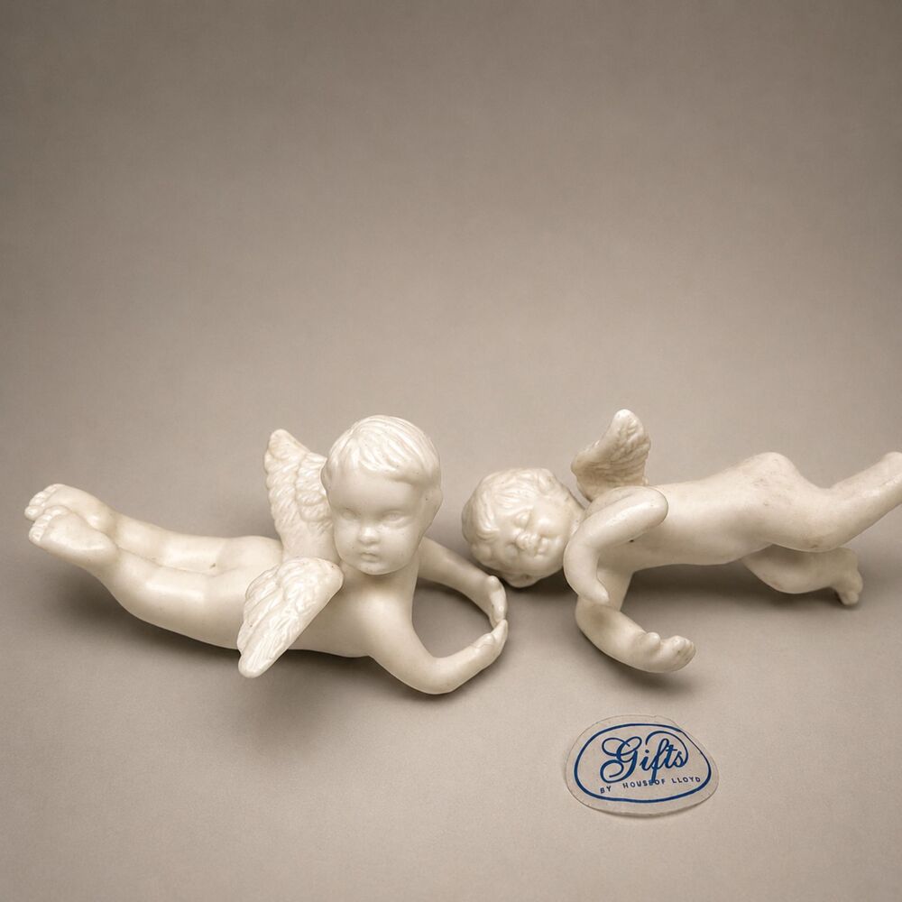 VTG House of Lloyd Cherub Angel Candle Huggers Set of 2 Christmas Taper Candle